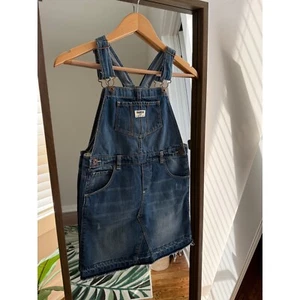 OshKosh Denim Overalls Dress Jean Skirt Adjustable Straps Size 12 Dark Wash - Picture 1 of 9