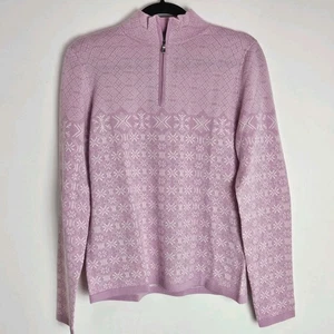 MEISTER 1/4 Zip Ski Sweater Size L Grace Snowflake Long Sleeve Wool Blend Nordic - Picture 1 of 7