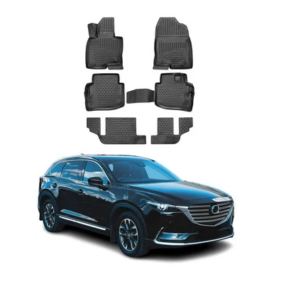 OMAC Floor Mats Liner for Mazda CX-9 2016-2023 Black TPE All-Weather 6 Pcs - Image 1 of 4