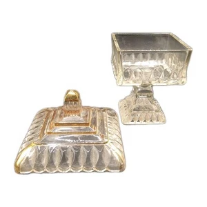 Jeannette Glas Hochzeit Box eckig Standfuß Bonboniere mit Deckel klar gold - Bild 1 von 9