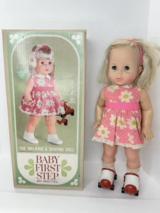Baby First Step 1964 The Walking Doll By Mattel Mid Flower Dress Tested Working - Picture 1 of 20