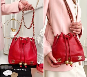 Autentica borsa Chanel CC secchiello mini tripla tracolla caviale rossa B0970 - Foto 1 di 24