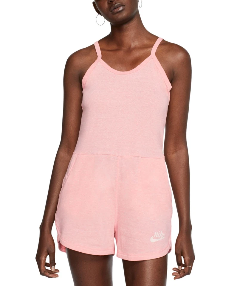 NIKE Women's Pink "NIKE" Romper Short Outfit #CJ1863-697 Size Small