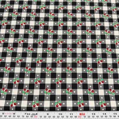 Vintage Mary Engelbreit 2002 Cranston Cherry Black Check Cotton by the HALF YARD - Image 1 of 2