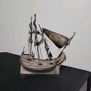 Antikes niederländisches Hanau Silber Galeone Schiff Miniatur Segelschiff Figur detailliert - Bild 1 von 24