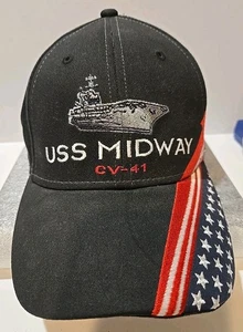 USS MIDWAY CV-41 Baseball Cap United States Navy. Black With Flag. Adjustable. - Picture 1 of 9