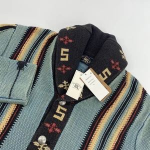 RRL Ralph Lauren Cardigan Mens Medium Blue Aztec Southwestern Ranch Boho NEW - Picture 1 of 16