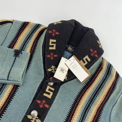 RRL Ralph Lauren Cardigan Mens Medium Blue Aztec Southwestern Ranch Boho NEW - Image 1 of 4