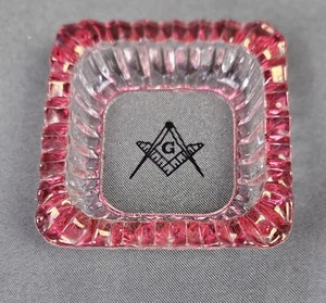 Vintage FreeMason Masonic Square & Compass Pink Heisey Glass Raleigh Ashtray MCM - Picture 1 of 13