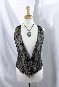 Black Flower Lace Vest Fairycore Whimsigoth Steampunk Formal Lolita Size Medium - Picture 1 of 4