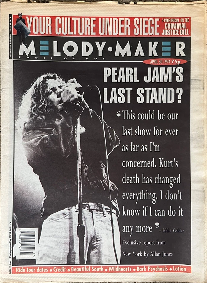 Melody Maker April 30 1994 Feat Pearl Jam cover story on Death of Kurt Cobain - Image 1 of 1