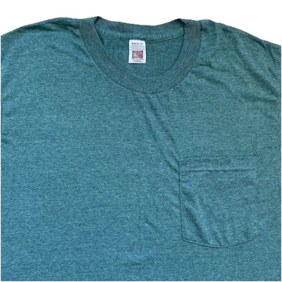 Vintage Fruit Of The Loom Golden Blend Pocket T Shirt Medium Green - Image 1 of 4