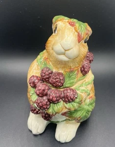 Fitz and Floyd Essentials Blackberry Rabbit Cookie Jar Handpainted Discontinued - Picture 1 of 7