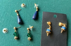 Lot Of Vintage 14kt Gold Filled Earrings Lapis Lazuli Teardrop Dangling Earring - Picture 1 of 5