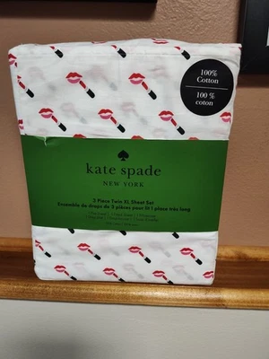 NWT! Kate Spade Twin XL Sheet Set - Lipstick Pattern - 100% Cotton - Image 1 of 2