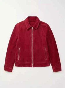 Outerwear Men's Zipper Front Biker 100% Genuine Red Stylish Suede Jacket Casual - Picture 1 of 5