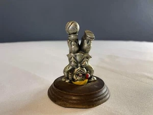 George Good Pewter Miniature Clown Standing On Head Sculpture On Wood Base 2.25" - Picture 1 of 5