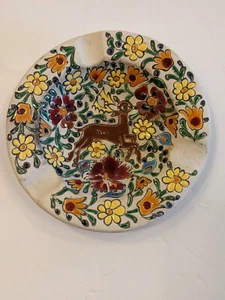VTG Neofitoa Keramik Greek Deer & Floral Ashtray Hand painted - Picture 1 of 5