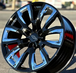 22” inch FR207 Black Chrome Inserts Wheels Escalade Tahoe Yukon Sierra New Rims - Picture 1 of 11