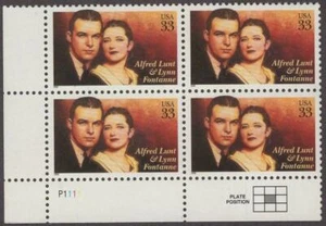 Scott # 3287 - Plate Block Of 4 - Alfred Lunt & Lynn Fontaine - MNH - 1996 - Picture 1 of 1