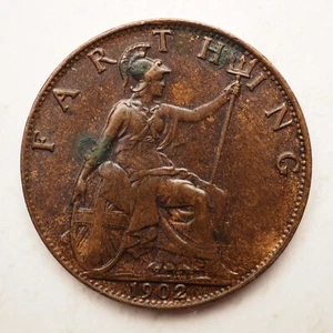 1902 Great Britain 1 FARTHING FREE SHIPPING M4460 - Picture 1 of 2