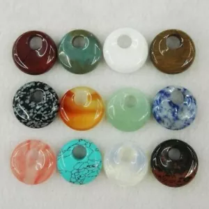Wholesale 24pcs natural mixed stone gogo donut charms pendants beads 18mm - Picture 1 of 8