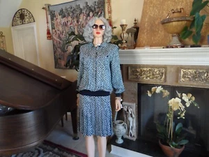Valentino Garavani 100% Silk Blue-Light Blue Polka Dot Skirt Suit Size IT 40/46 - Picture 1 of 22