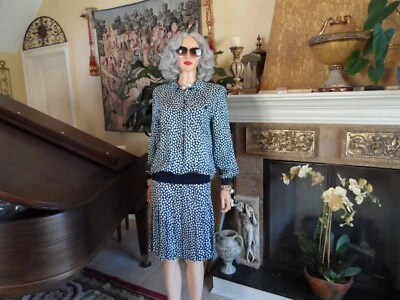 Valentino Garavani 100% Silk Blue-Light Blue Polka Dot Skirt Suit Size IT 40/46 - Image 1 of 4