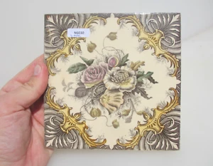 Victorian Ceramic Tile Floral Flowers Leaf Art Nouveau Leaf Old Antique Vintage - Picture 1 of 17