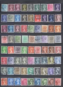 GREAT BRITAIN - Selection of 72 different used QEII Machins