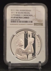 2011 W 9/11 10th MEMORIAL MEDAL - NGC PF69 UC - SILVER (COIN) - BROWN LABEL OGP - Picture 1 of 9