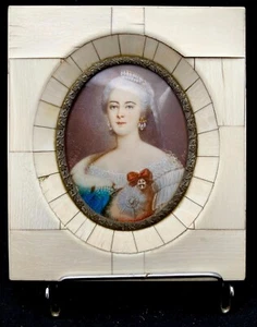 ANTICO QUADRO MINIATURA DAMA RITRATTO AVORIO INCORNICIATO, FIRMATO c1900 - Foto 1 di 3