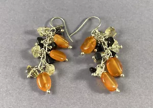 SAJEN 925 Multi Gemstone Cluster Dangle Earrings Hook Pierced - Picture 1 of 5