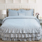 4 Piece Matte Satin Ruffle Quilted Bedspread Set 24" Drop Ruffled Style Bed Skir