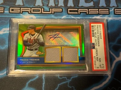 2011 Topps Finest FREDDIE FREEMAN 002/149 RPA Rookie Dual Patch Auto Green PSA - Image 1 of 2
