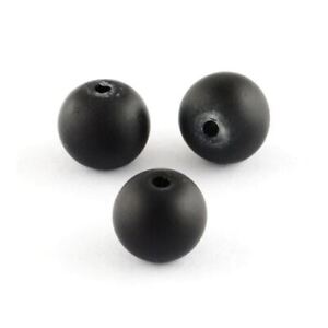 Black Glass Beads Plain Round 8mm Frosted Dyed Strand Of 100+