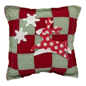 NEW Handmade Christmas Reindeer & Snowflakes Pillow  Vintage Quilt  Old Chenille - Picture 1 of 10