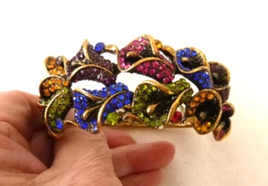 Signed KIRK'S FOLLY Calla Lilies Hinged Bangle Bracelet Brilliant Crystals 7" - Picture 1 of 8
