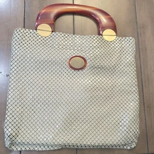 Vintage WHITING & DAVIS Beige Mesh Purse Handbag w Lucite Tortoise Shell Handles - Picture 1 of 17