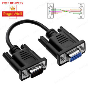 Null Modem Cable Serial RS232 9 Pin DB9 Male to Female Gender Changer Lead UK