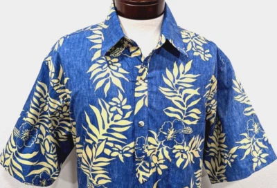 Camisa Hawaiana De Colección GO BAREFOOT Para Hombre Azul Amarillo GRANDE FLORAL Pullover EE. UU. XL USADA EN EXCELENTE ESTADO* Foto 1 de 4