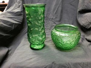 Vintage E.O. Brody Co. Green Textured Glass Vase and Textured Glass Candy Dish - Picture 1 of 9