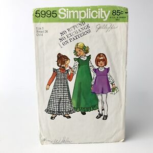 Simplicity 5995 Sewing Pattern Childrens 5 Shirt Jumper Dress 1970s Vtg