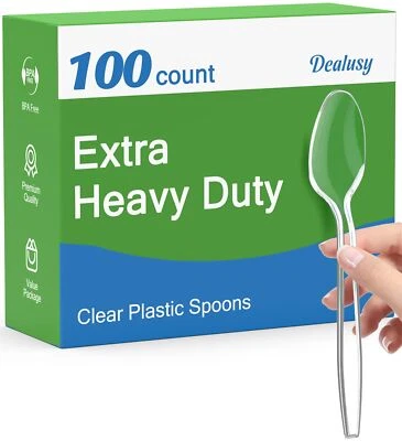 100 cucharas de plástico transparente desechables sin BPA resistentes al calor sólidas y D... Foto 1 de 4