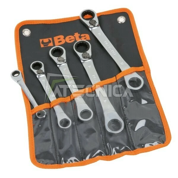Serie di 5 chiavi poligonali doppie a cricchetto Beta 195P/B5 in tasca di tela - Immagine 1 di 1