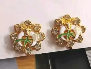 Daughters of the Nile Gold Tone Screwback 5/8" Earrings w/Enamel, Rhinestones! - Picture 1 of 11