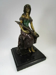 MUY FINA JOVEN DONCELLA CON LAÚD FIGURA DE BRONCE FIRMADA HIPPOLYTE MOREAU - Imagen 1 de 12