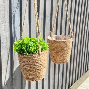 Set of 2 Hanging Plant Pot Holder Indoor Outdoor Macrame Planters Baskets Garden - Picture 1 of 7
