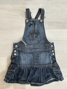 Diesel Overalls Skirt Dress Youth 4 Blue Denim Ruffle Pockets Distressed Cute! - Picture 1 of 3