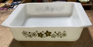 Pyrex Crazy Daisy Quadratische Glas Backform Grün Floral 10”x 8 1/2”x2 1/2” USA - Bild 1 von 8